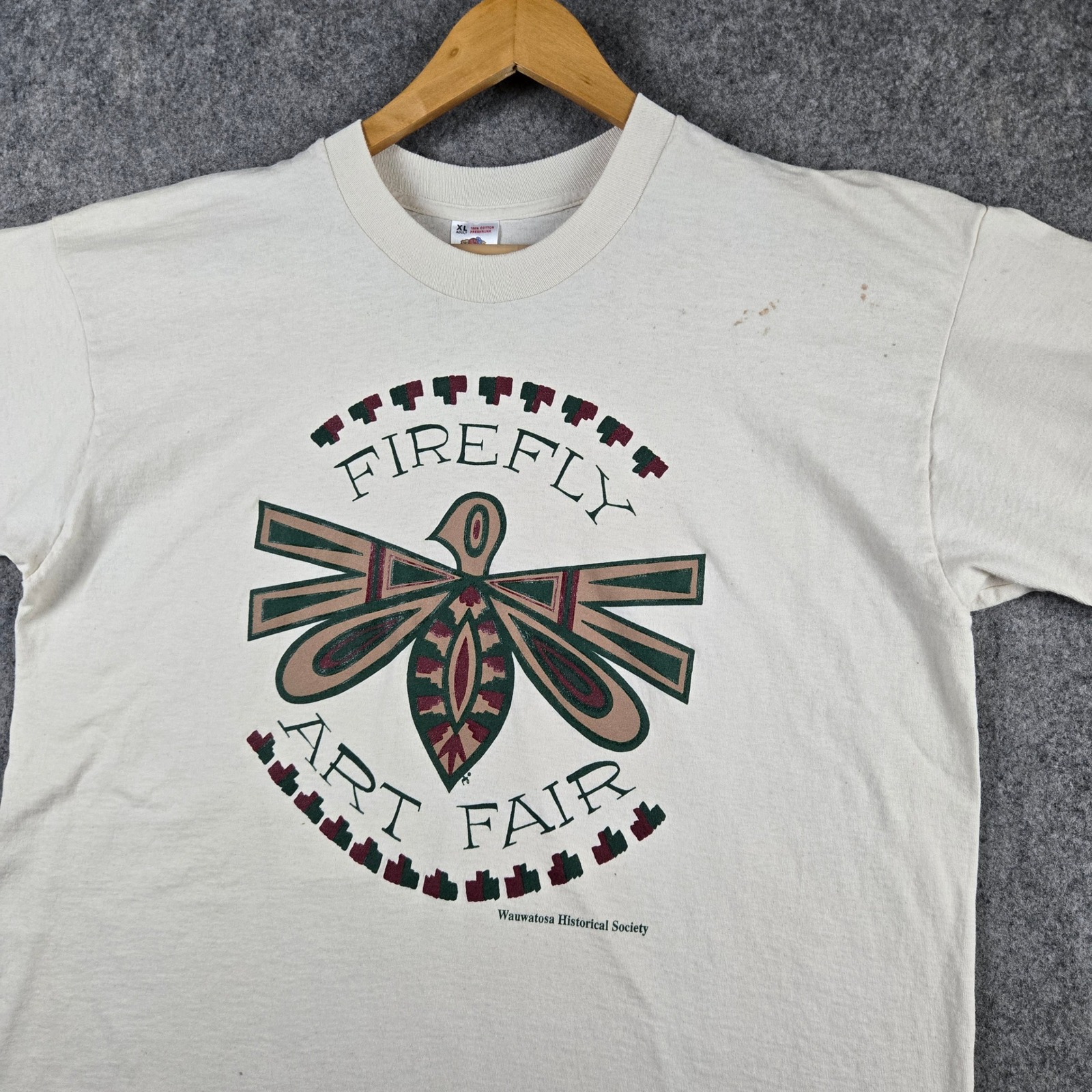 Vintage Firefly Art Fair T-Shirt Mens Xl Cream Graphic Nature Bird Single Stitch